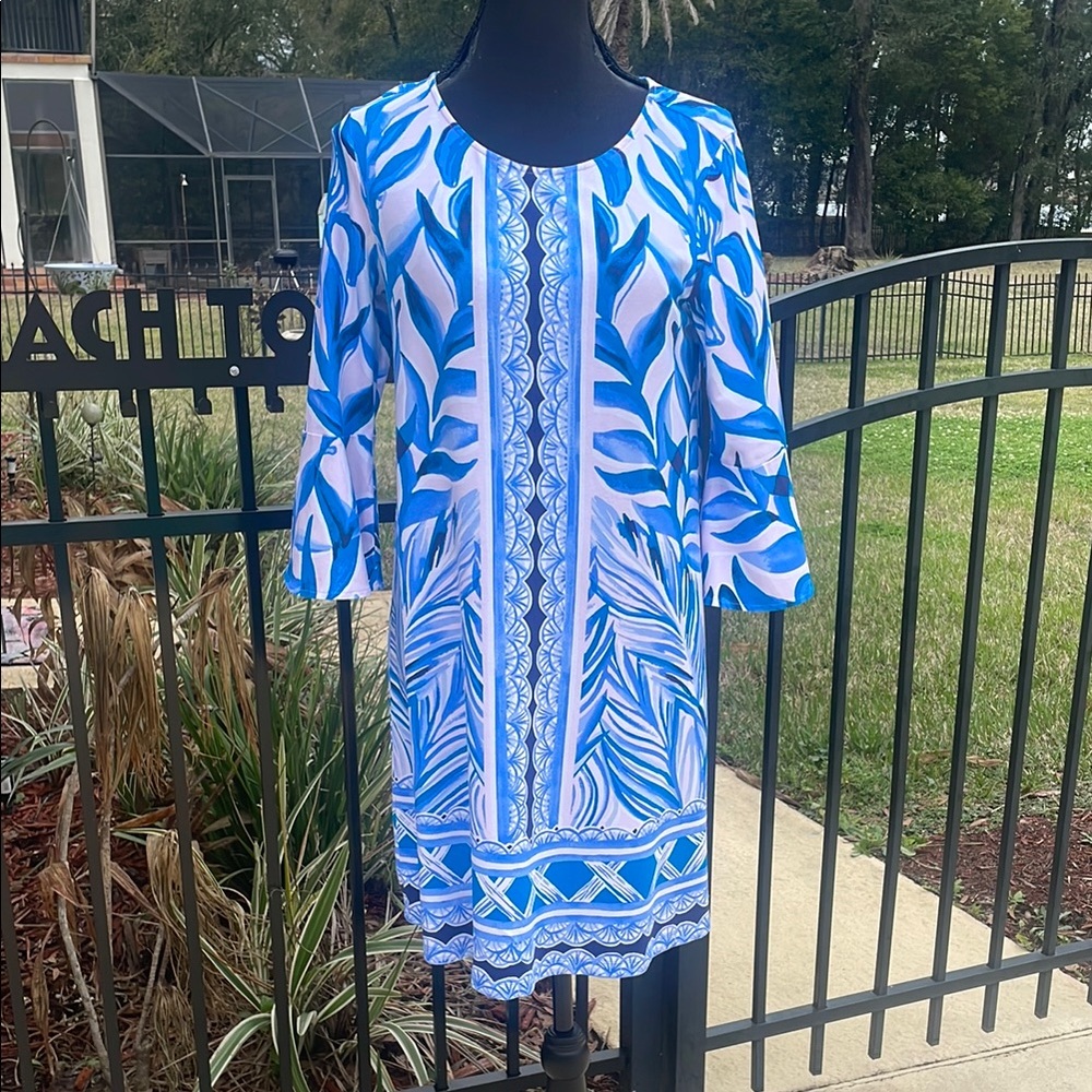 Lilly Pulitzer Blue and White Resort Bell Sleeve Dress
